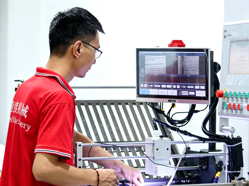 Operator checking sheets with the CCD inspection monitor