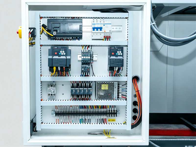 Electrical components inside the machine control cabinet